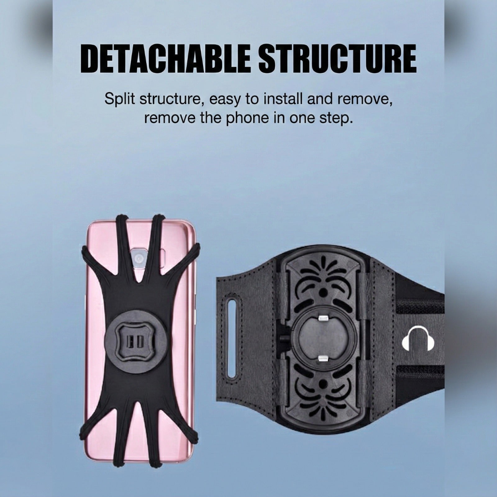 A sports armband phone holder and phone on the mount