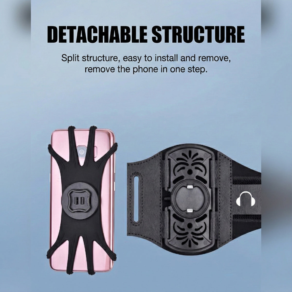 A sports armband phone holder and phone on the mount