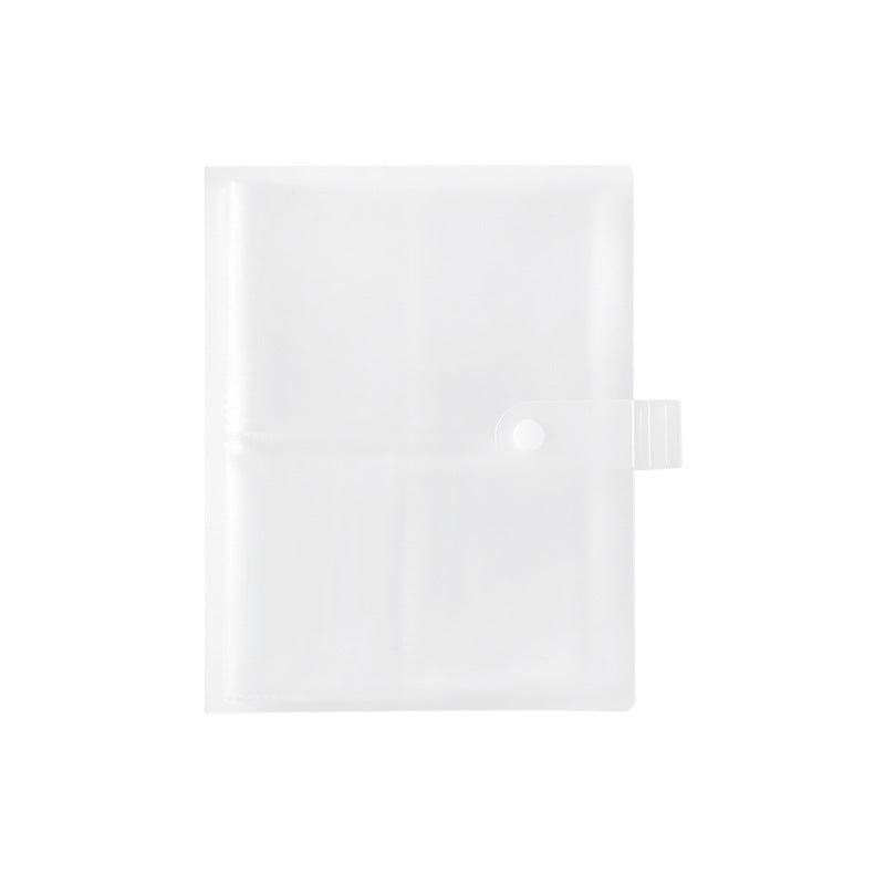 A transparent jewelry storage book with multiple clear pocket sleeves.