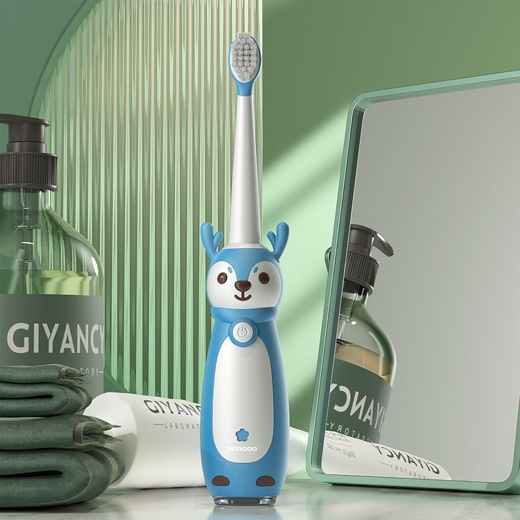 A blue kids electric toothbrush.
