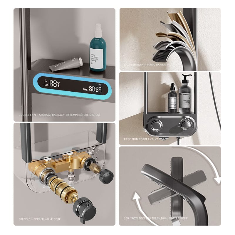 Thermostatic Shower Panel, Rain Shower Faucet Set, Digital display Bathroom Shower with Storage Rack Thermostatic Shower Panel, Rain Shower Faucet Set, Digital display Bathroom Shower with Storage Rack