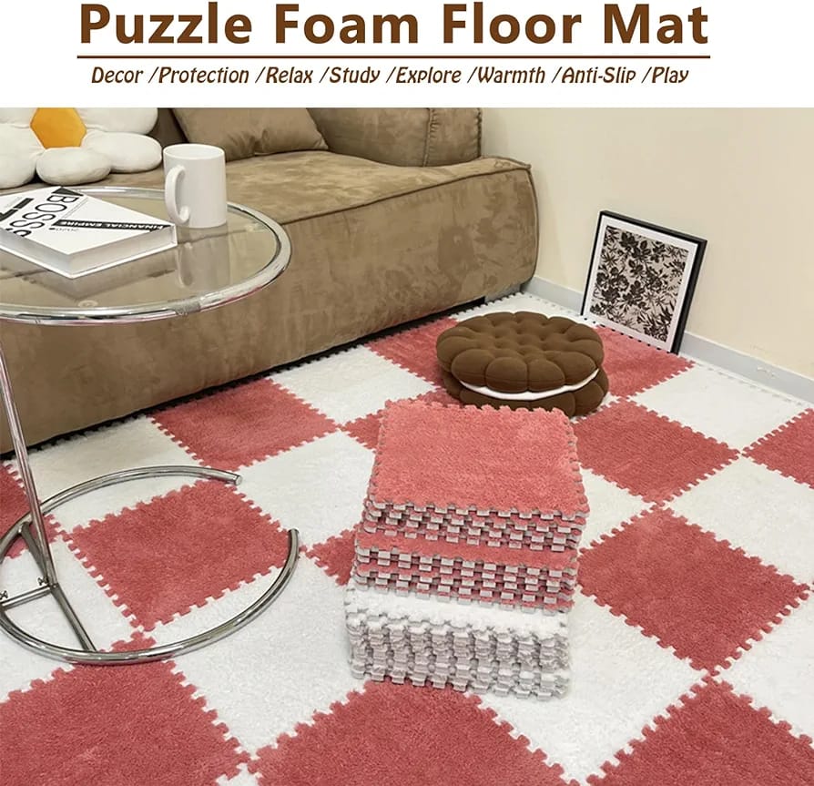 Soft Interlocking Carpet Tile Floor Mat Foam Puzzle Plush Rug For Liv