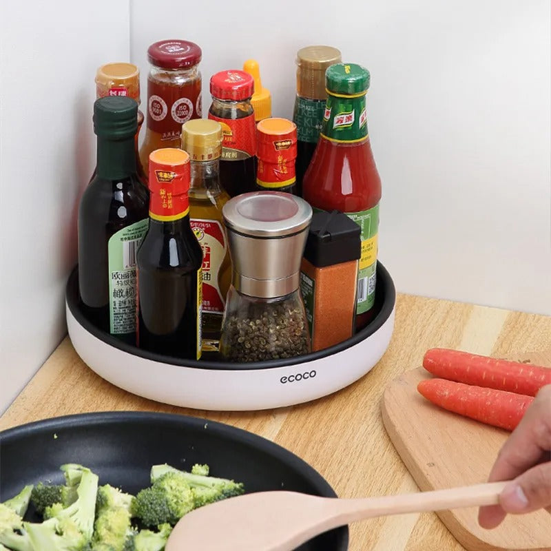 Ecoco 360° Rotating Storage Tray with items on it