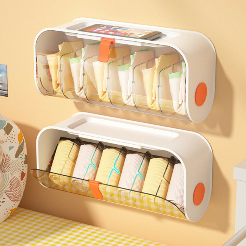 Wall Mounted Underwear Storage Box, 6 Cells Adjustable Socks Panties Storage Drawer Organizer Wall Mounted Underwear Storage Box, 6 Cells Adjustable Socks Panties Storage Drawer Organizer