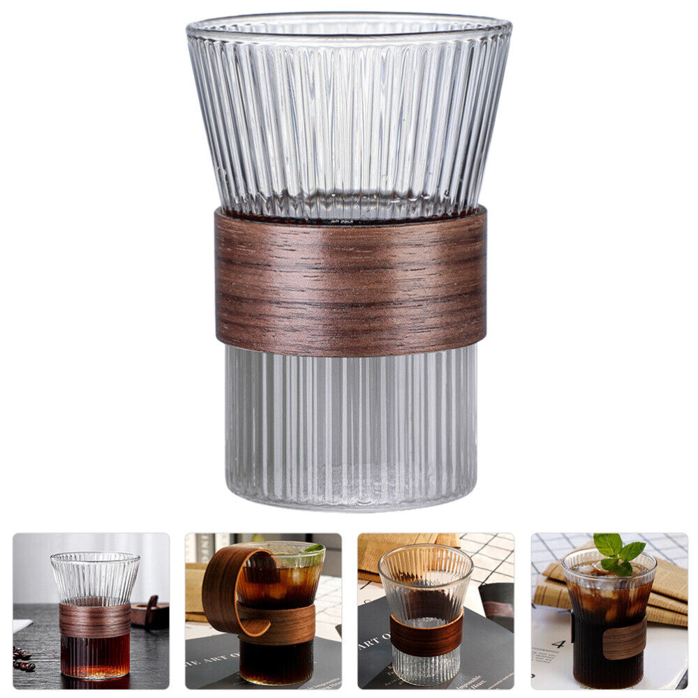 Wide Mouth Glass Coffee Mug, Clear Cup with Wooden Anti-skid Ring