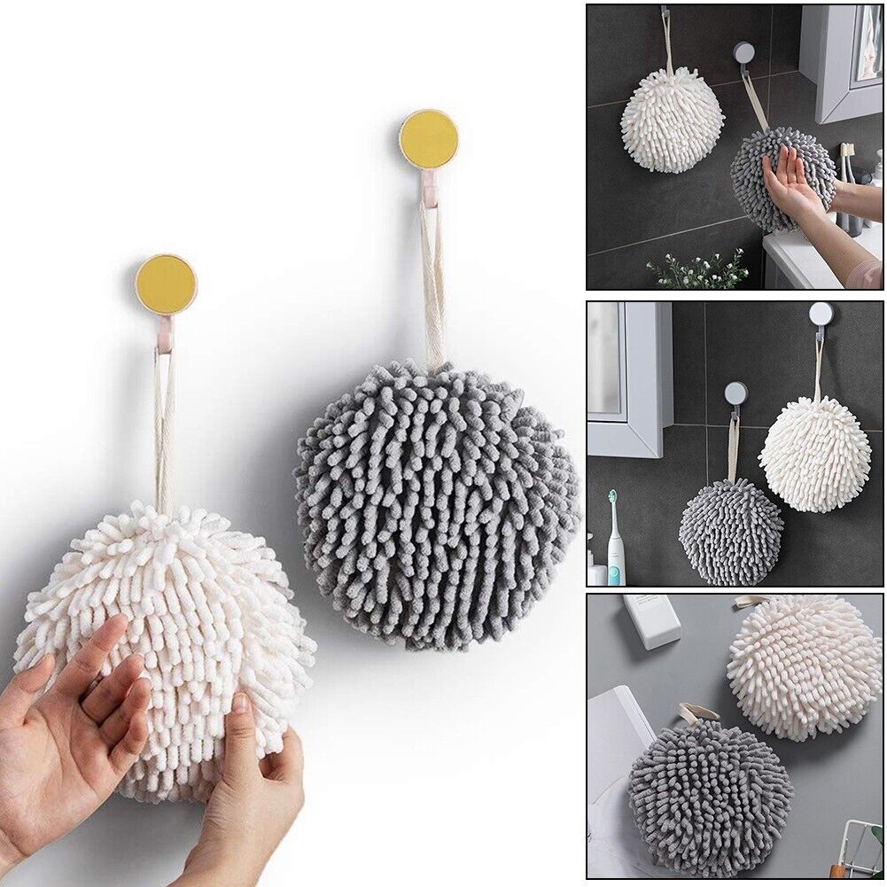 Chenille Hand Towel Ball with Hanging Loop