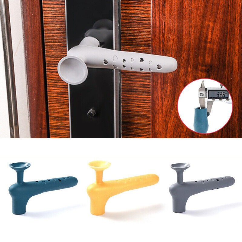 Collage image displaying a door knob which is protected using  Silicone Door Knob Cover by showcasing all 3 color variants of it
