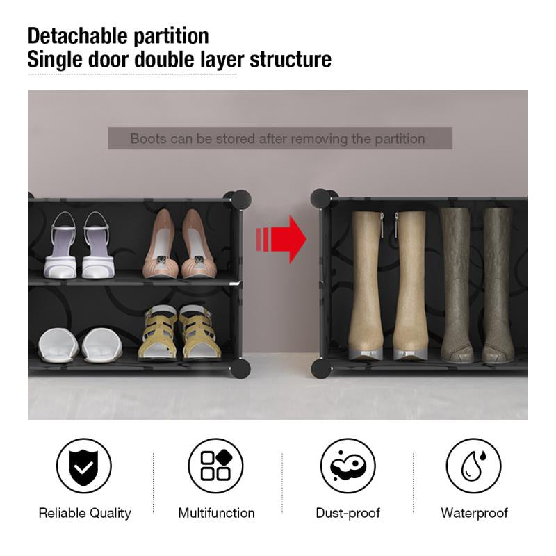 2 Column 6 Layers Cabinet Shoe Rack with Doors