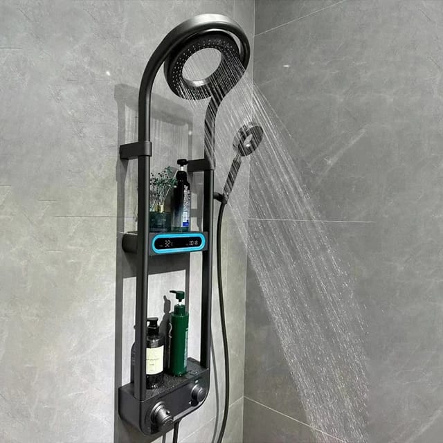 Thermostatic Shower Panel, Rain Shower Faucet Set, Digital display Bathroom Shower with Storage Rack Thermostatic Shower Panel, Rain Shower Faucet Set, Digital display Bathroom Shower with Storage Rack