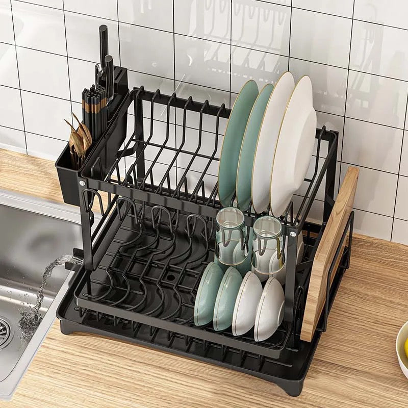 2 Tier Dish Drying Rack with Cutlery Holder, Cup Rack, Drainboard 2 Tier Dish Drying Rack with Cutlery Holder, Cup Rack, Drainboard