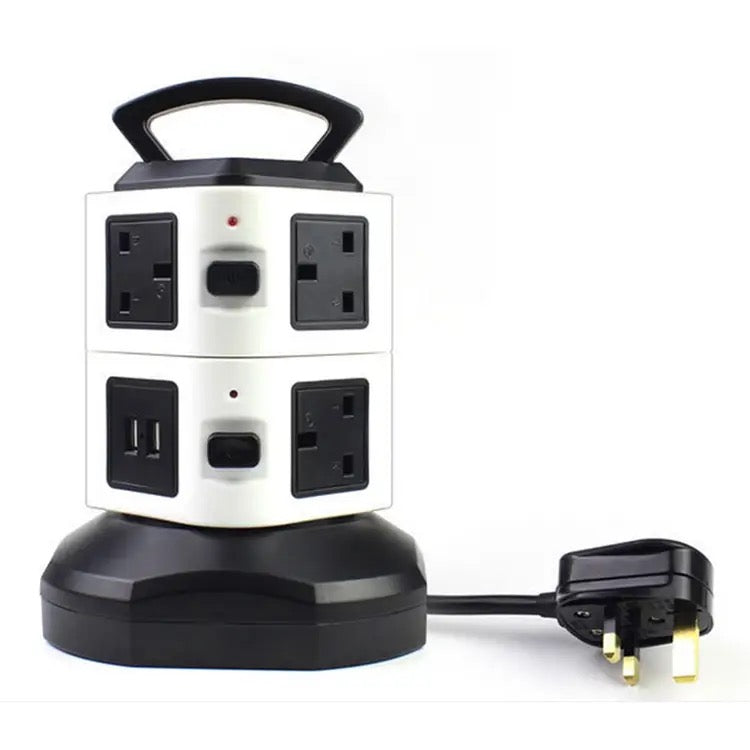 Vertical Socket Power Strip Surge Protector Extension with USB Ports