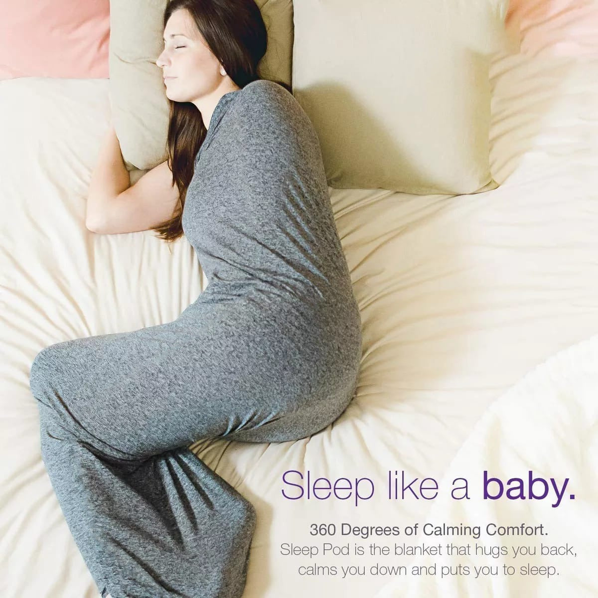 A Women Sleeping in a Wearable Sleep Pod.