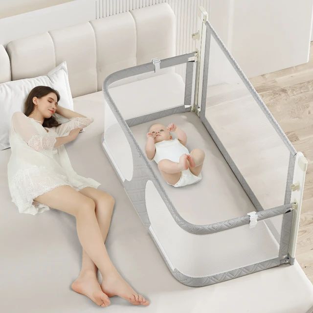 mommy sleeping peacefully by keeping her baby safe in Guard Rail Crib for Toddlers