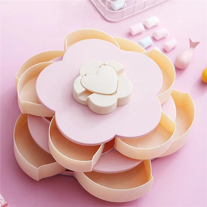 Flower Design Snack Box - Double-Layer Storage Plate for Dried Fruit, Snacks, Candy Flower Design Snack Box - Double-Layer Storage Plate for Dried Fruit, Snacks, Candy