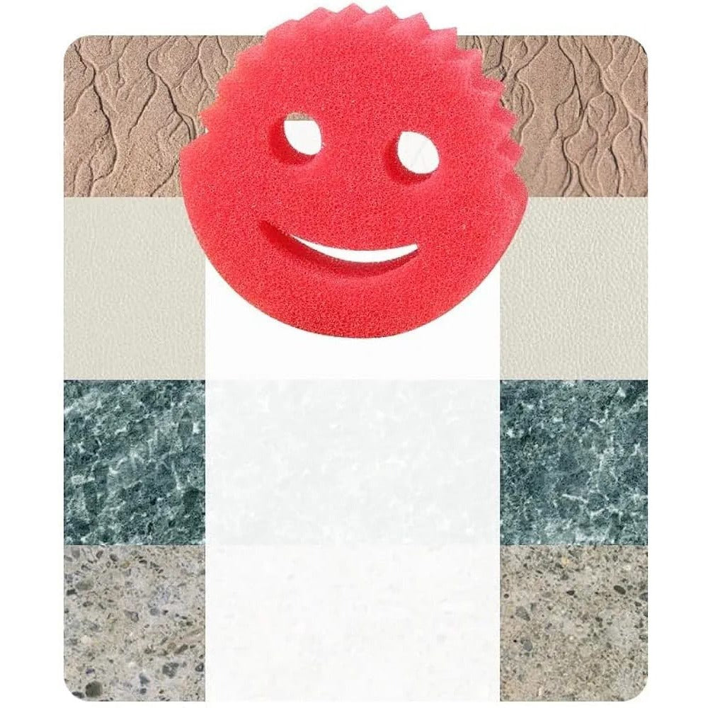 Cleaning Of Wall Using Smiley Face Kitchen Scrubber.