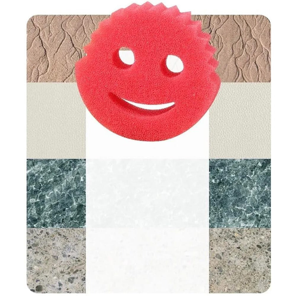 Cleaning Of Wall Using Smiley Face Kitchen Scrubber.
