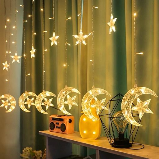 Moon Star Curtain Lights is hanged in living room