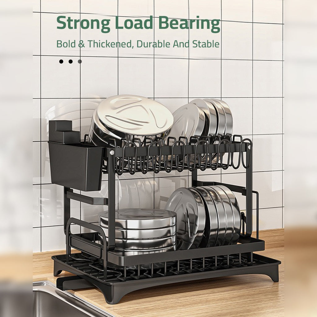 2 Tier Dish Drying Rack with Cutlery Holder, Cup Rack, Drainboard 2 Tier Dish Drying Rack with Cutlery Holder, Cup Rack, Drainboard