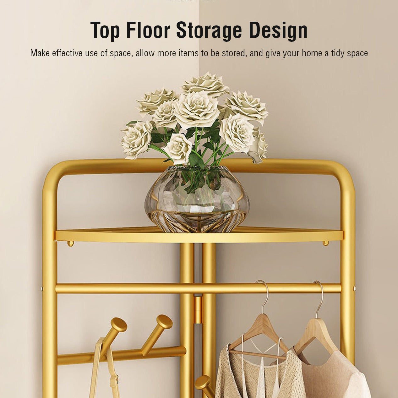 Its a poster where its written- Top floor storage design. make effective use of space, allow more items to be stored, and give your home a tidy space.