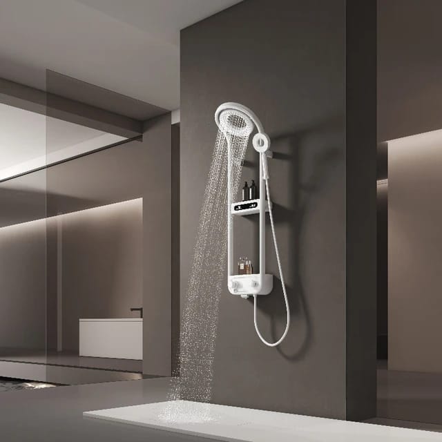 Thermostatic Shower Panel, Rain Shower Faucet Set, Digital display Bathroom Shower with Storage Rack Thermostatic Shower Panel, Rain Shower Faucet Set, Digital display Bathroom Shower with Storage Rack