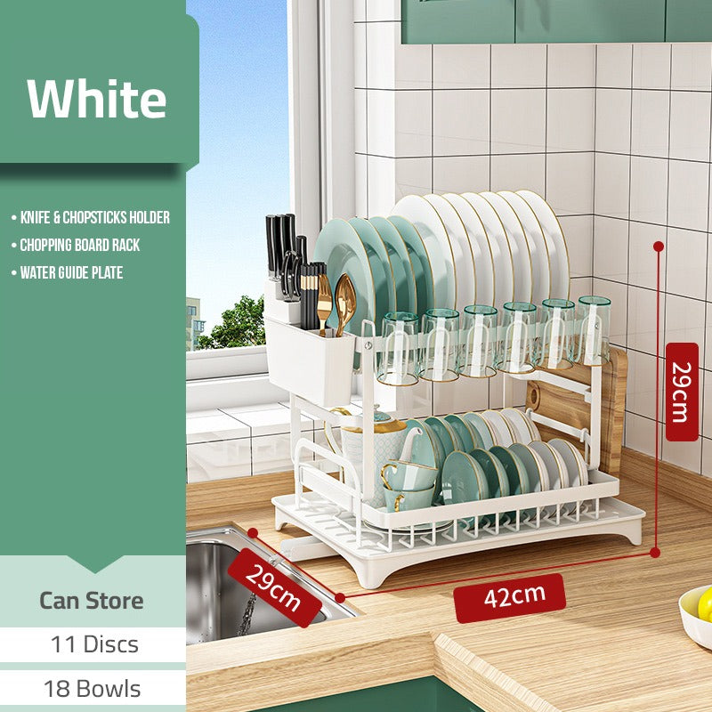 2 Tier Dish Drying Rack with Cutlery Holder, Cup Rack, Drainboard 2 Tier Dish Drying Rack with Cutlery Holder, Cup Rack, Drainboard
