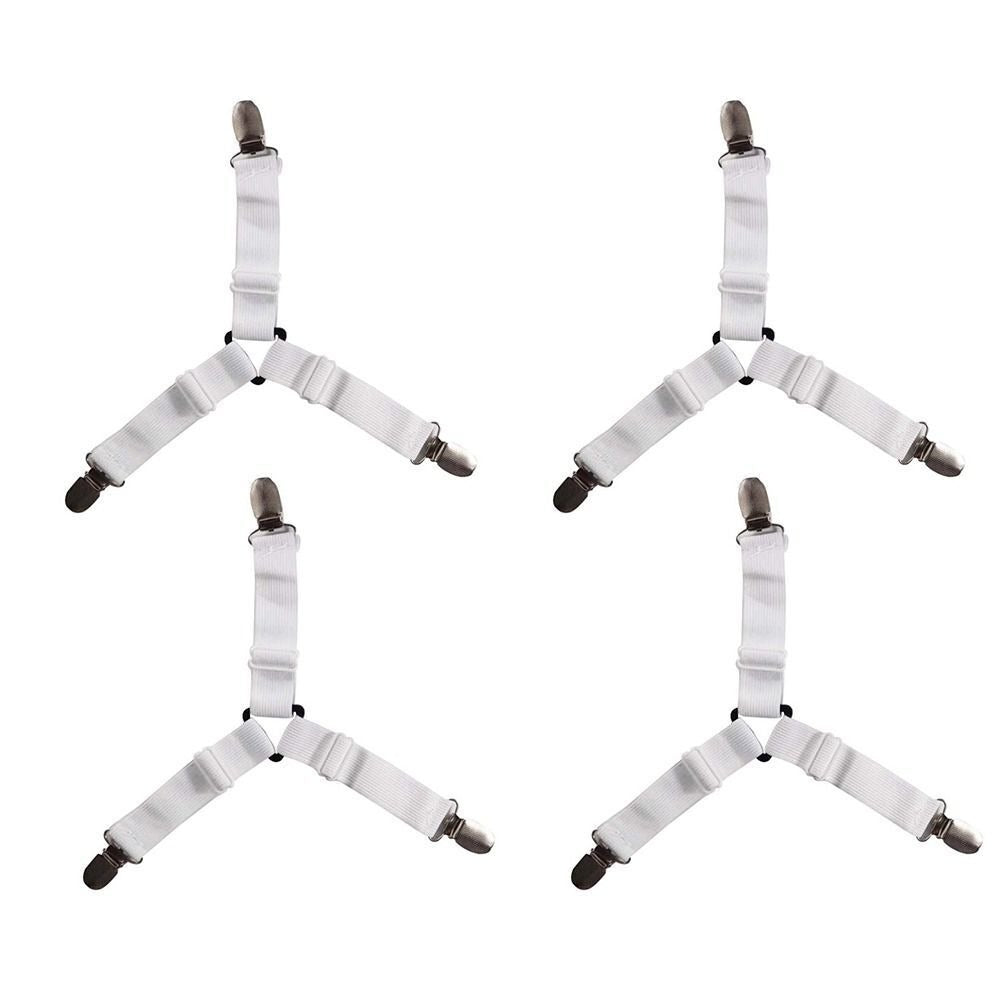 4 Triangle Elastic Suspenders with Gripper Clips for Bedsheets, Mattresses