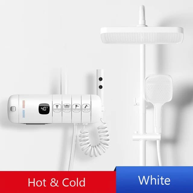 White Digital Display Rain Shower Set.