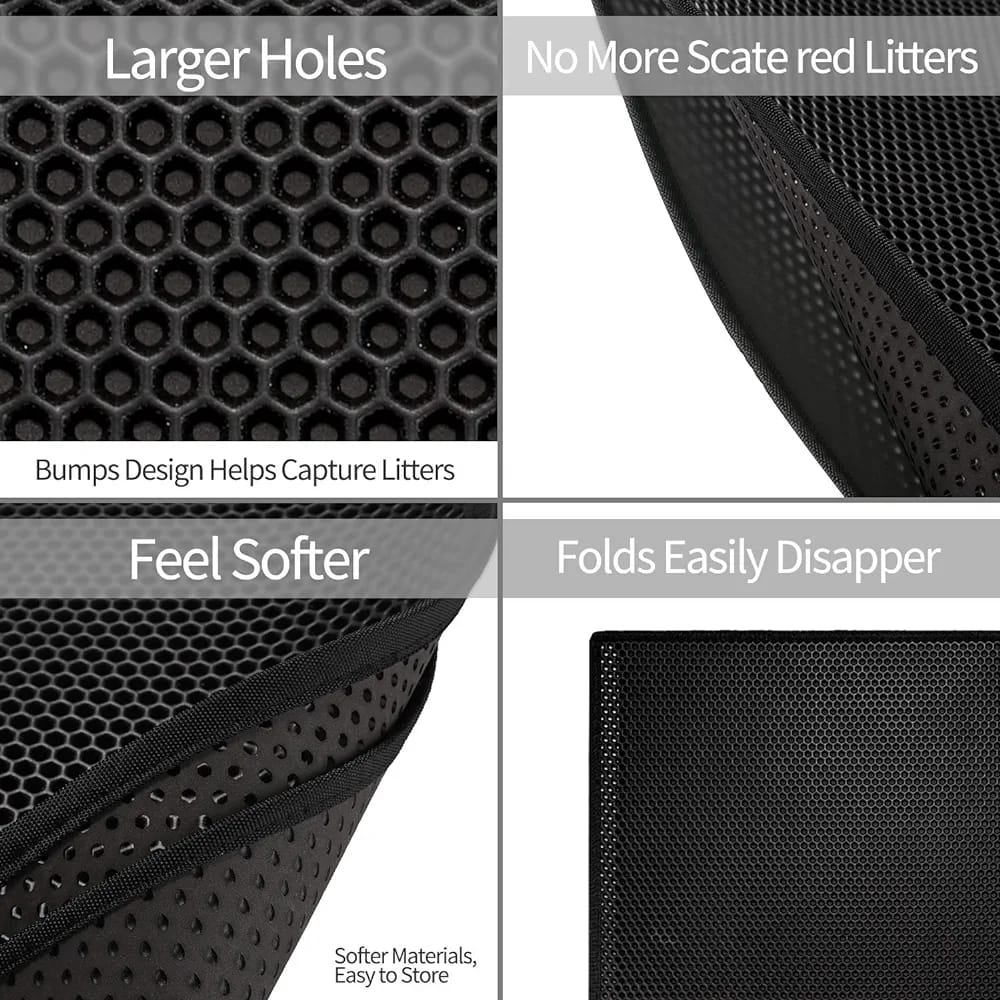 Details of Cat Litter Tray Mat with Honeycomb Design.