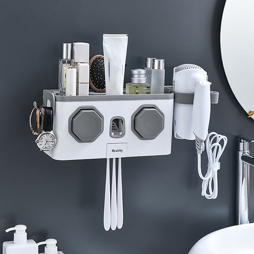 2 Cups Multifunctional Toothbrush Holder Automatic Toothpaste Organizer