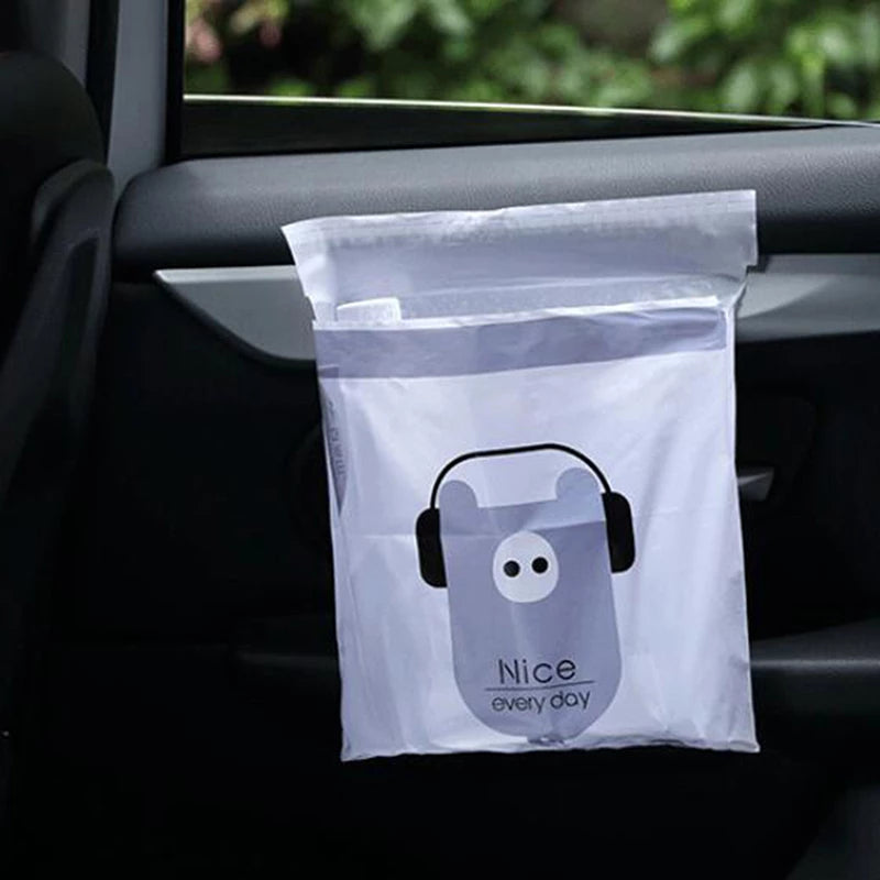 Easy Stick Disposable Trash Bags placed in the car in white color