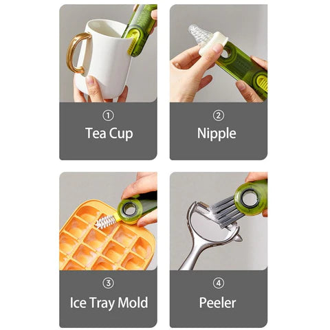 Different usages of the 3-in-1 Cup Lid Gap Cleaning Detail Brush Set