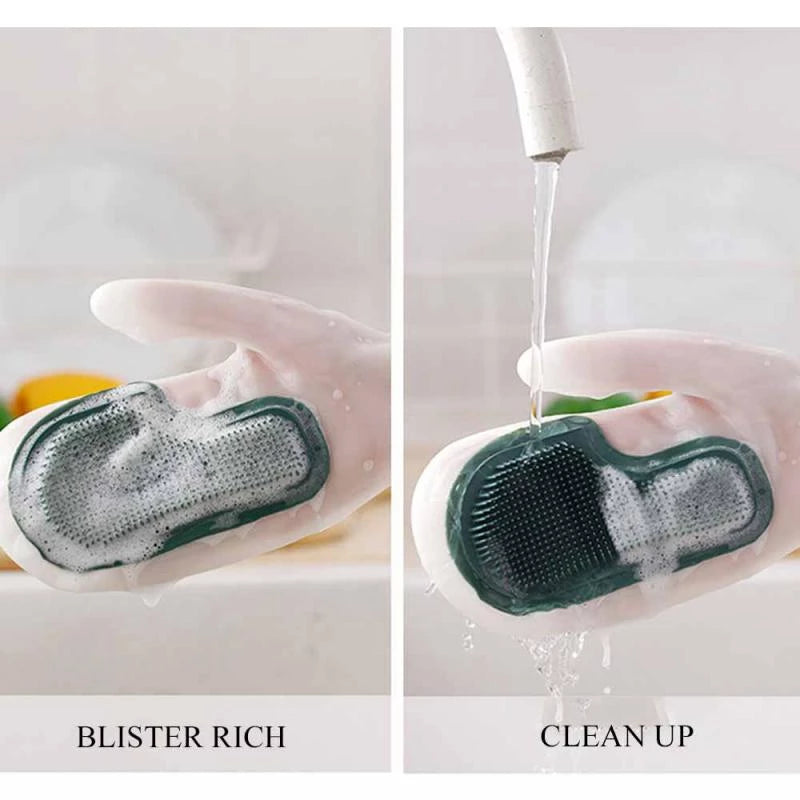Someone cleaning with 1 pair of silicone gloves for dishwashing