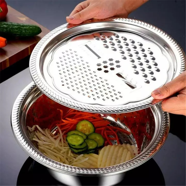 3PCS Multifunctional Stainless Steel Kitchen Graters Vegetable Slicer  Vegetable Cutter Drain Basket Set Fruit Drain Basin