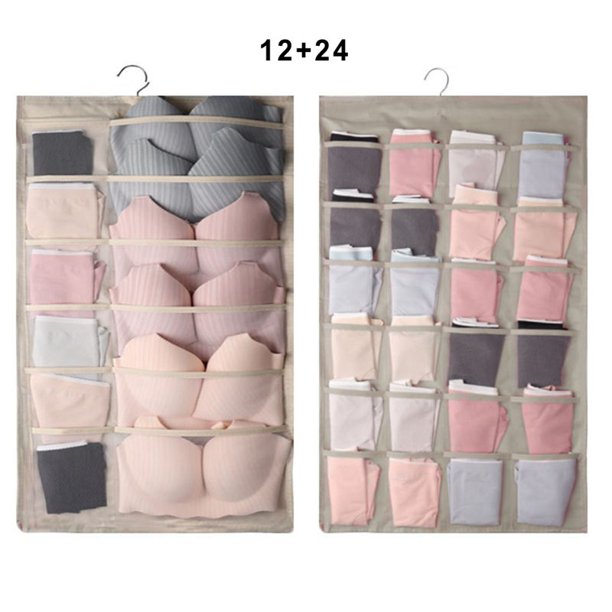 Underwear are organized using 36 Grids Hanging Wardrobe Underwear Organizer