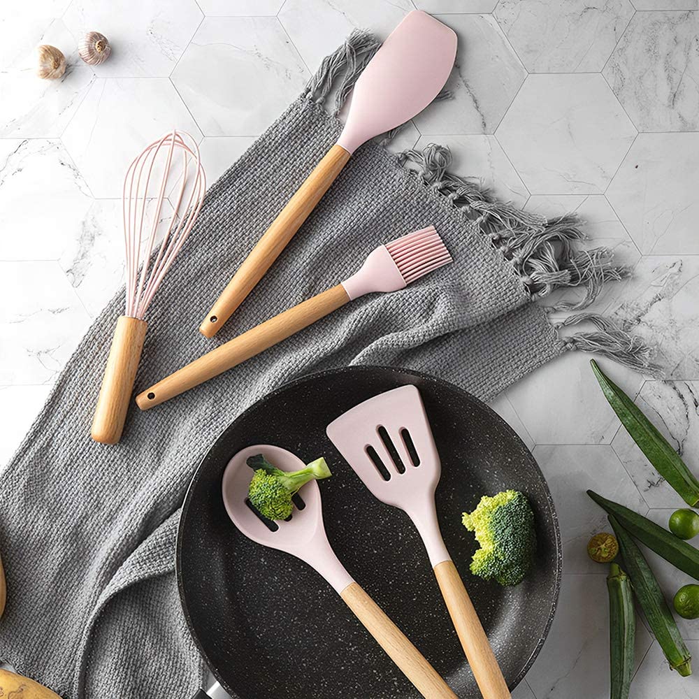 Cooking Set Kitchen Utensils Set Silicone and Wooden Handles tools 35 pcs