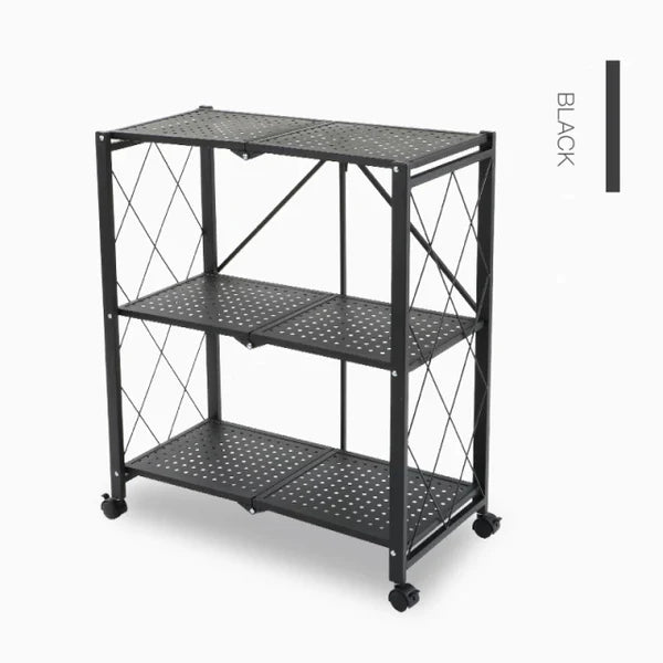 Multi Tier Foldable Storage Rack with Movable Wheel Multi Tier Foldable Storage Rack with Movable Wheel