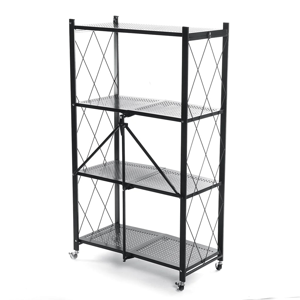Multi Tier Foldable Storage Rack with Movable Wheel Multi Tier Foldable Storage Rack with Movable Wheel