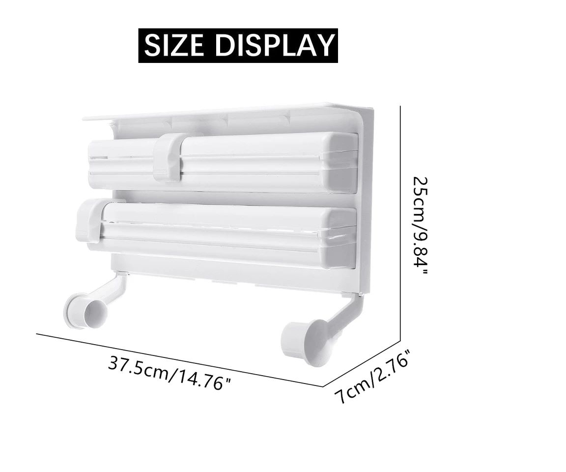 Triple Paper Dispenser Cling Film Wrap, Aluminium Foil and Kitchen Roll - Size
