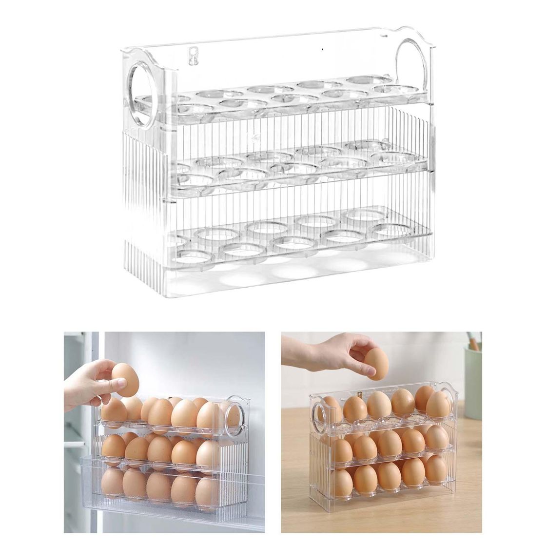 30 Eggs Space Saving Flip-type Egg Rack for Refrigerator