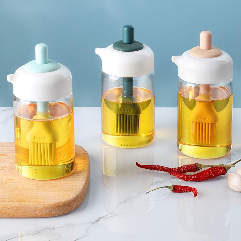 Olive Oil Dispenser with Measuring Oil Brush,Stainless Steel&Glass Oil  Bottles for Kitchen Silicone Dropper Container Brush Easy Refilling  Oil&Clean Cooking Oil Dispenser for Frying,BBQ 