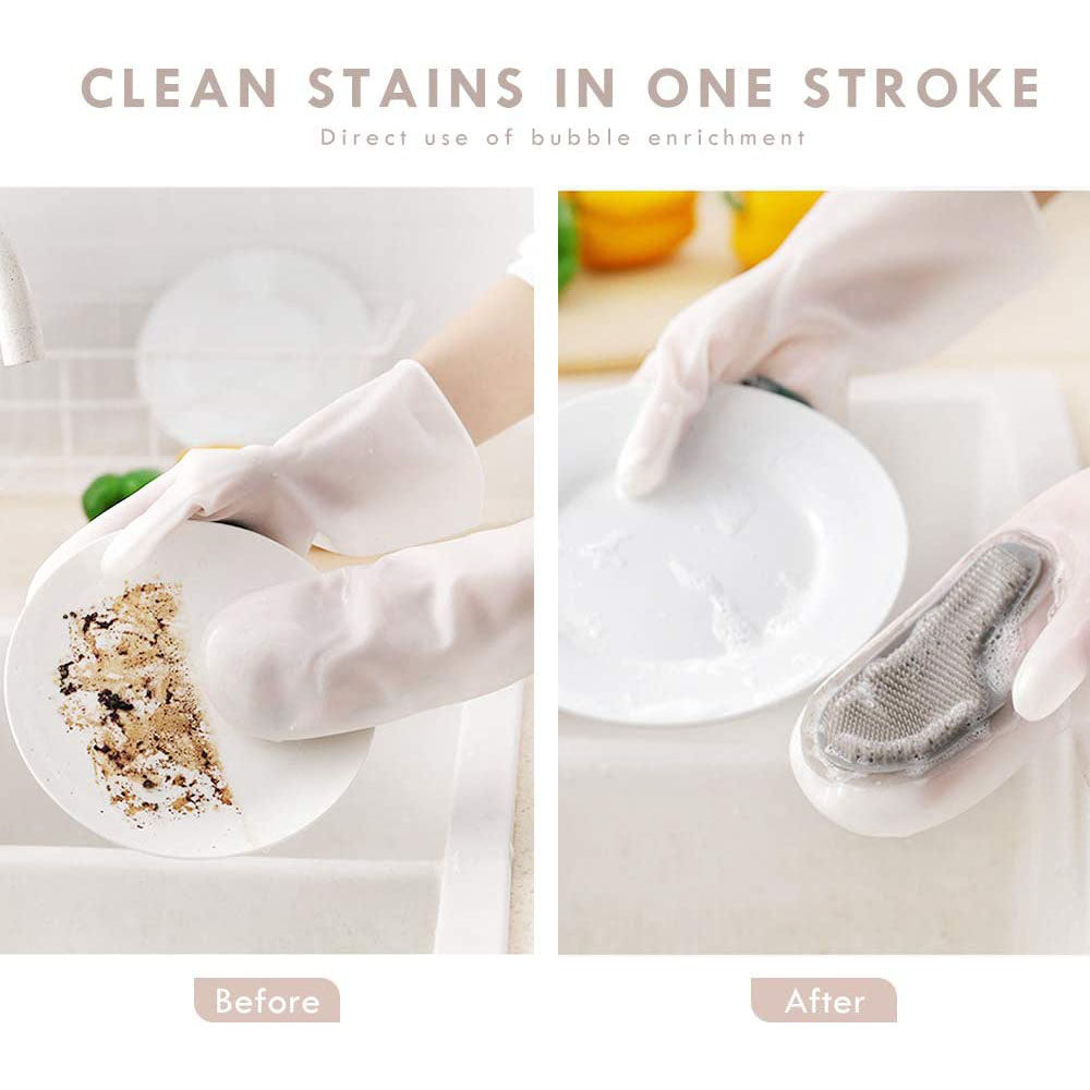 Comparison before cleaning and after cleaning with the help of 1 pair of silicone gloves for dishwashing