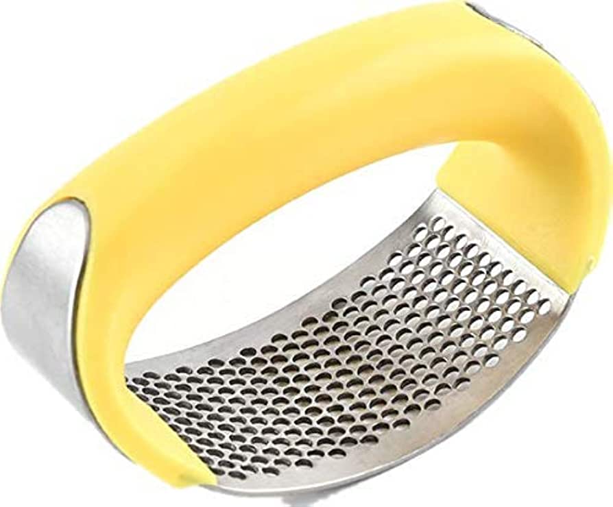 Stainless Steel Garlic Press with Comfortable Grip in yellow color