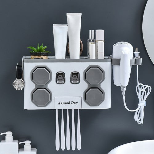 4 Cups Multifunctional Toothbrush Holder Automatic Toothpaste Squeezer Organizer