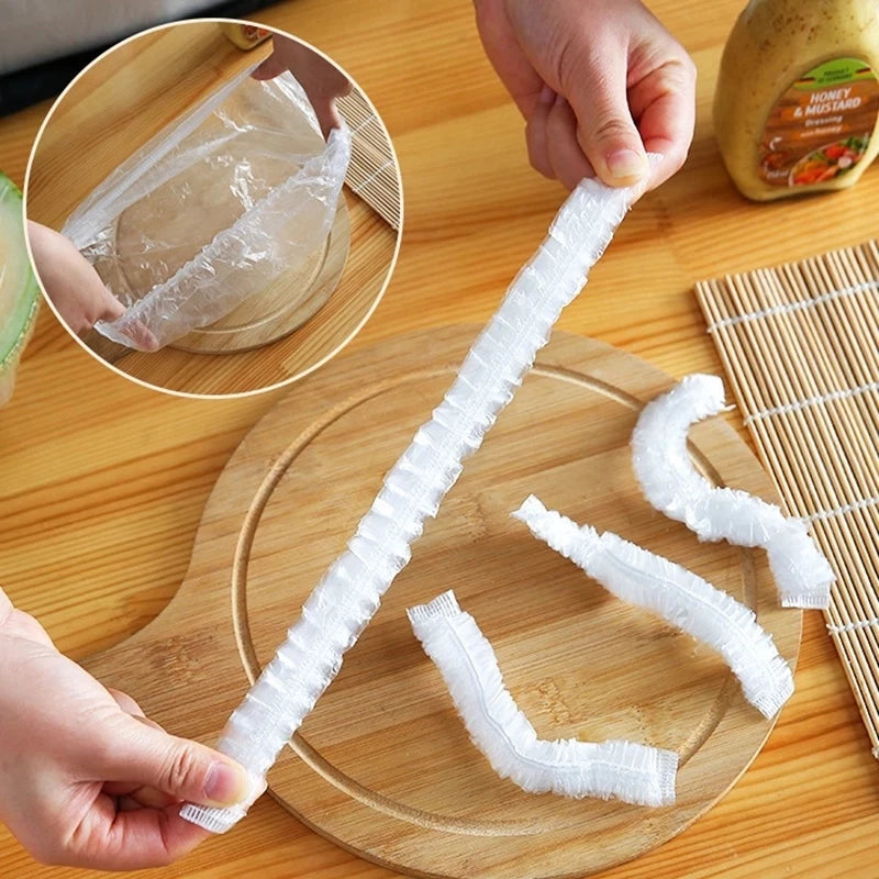 Someone covering something with Disposable Plastic Food Wrap Covers