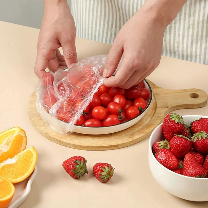 100 Pcs Disposable Plastic Food Wrap Covers 100 Pcs Disposable Plastic Food Wrap Covers