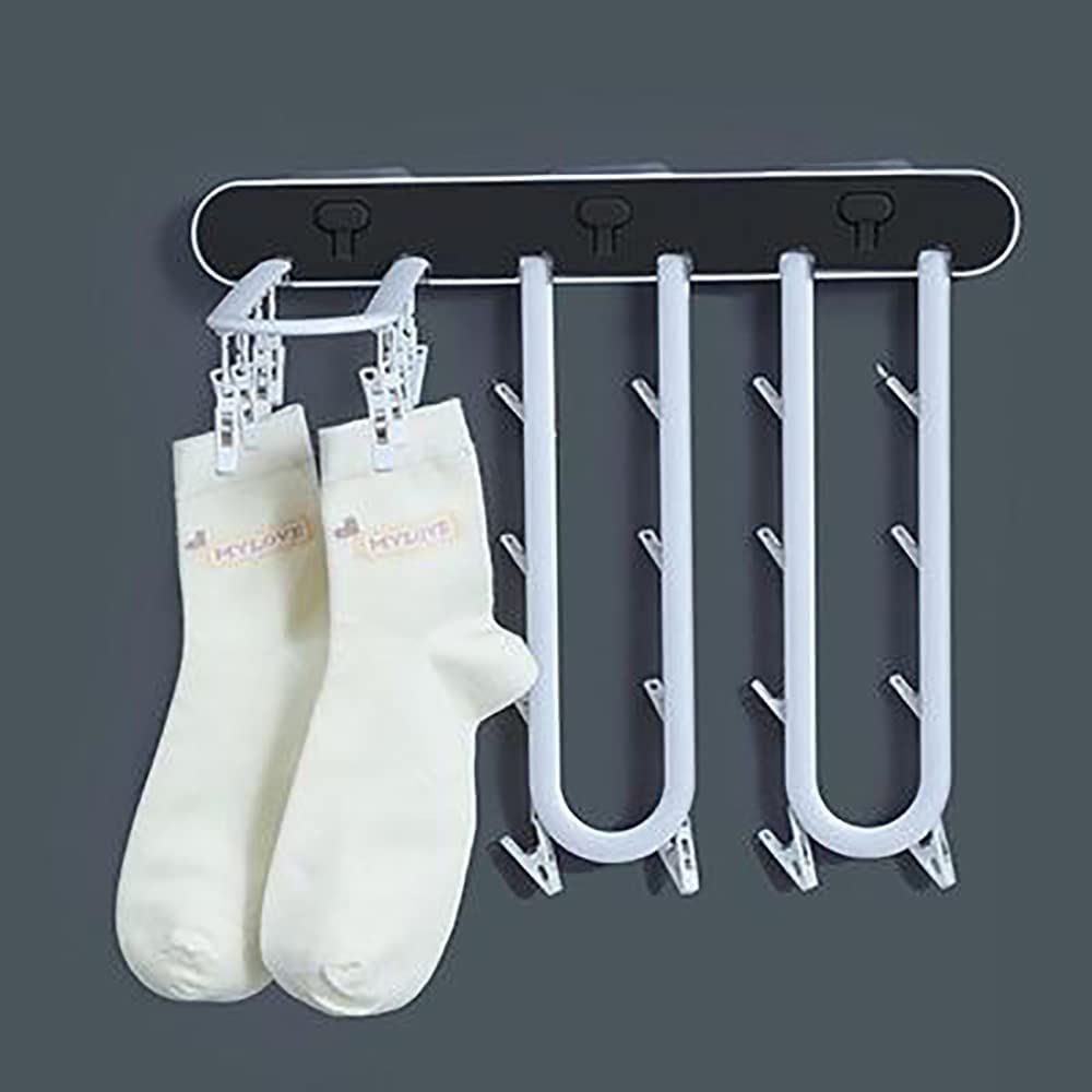 Folding Drying Rack, Multi-Clips Wall-mount Cloth Hanger