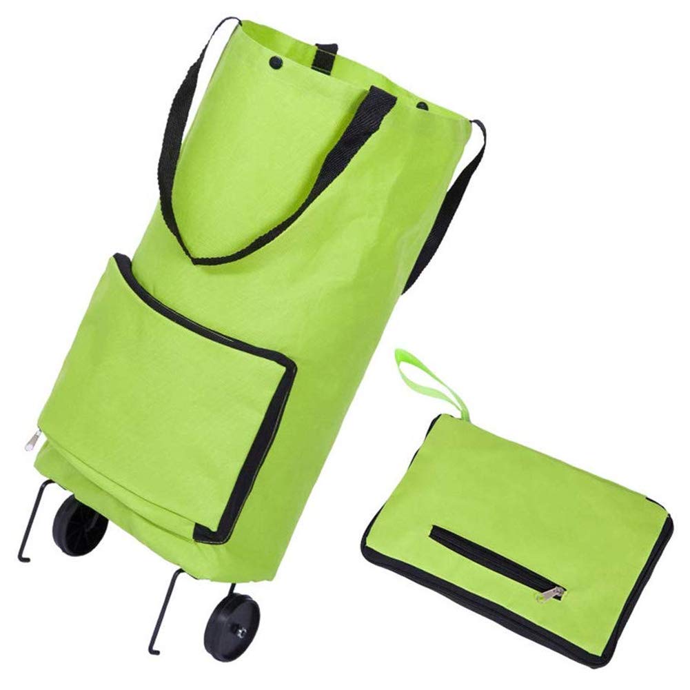 Foldable Shopping Cart Trolley Bag with Wheels in light green color