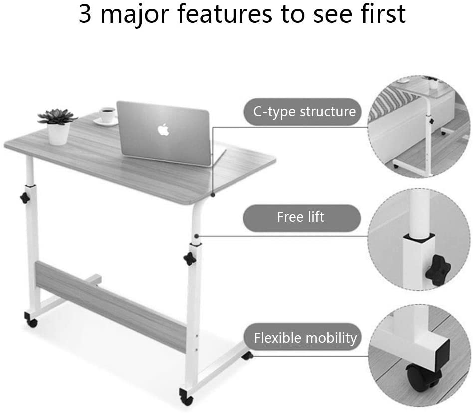 Showcasing Adjustable Movable Laptop Table with its 3 major features 