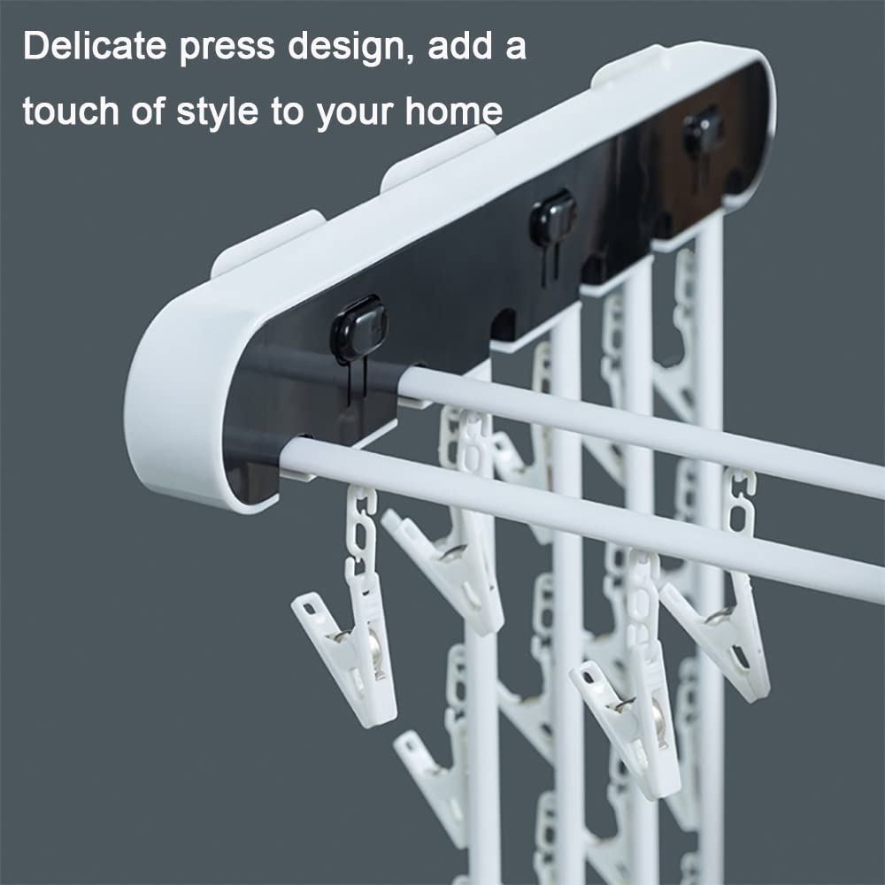 Folding Drying Rack, Multi-Clips Wall-mount Cloth Hanger