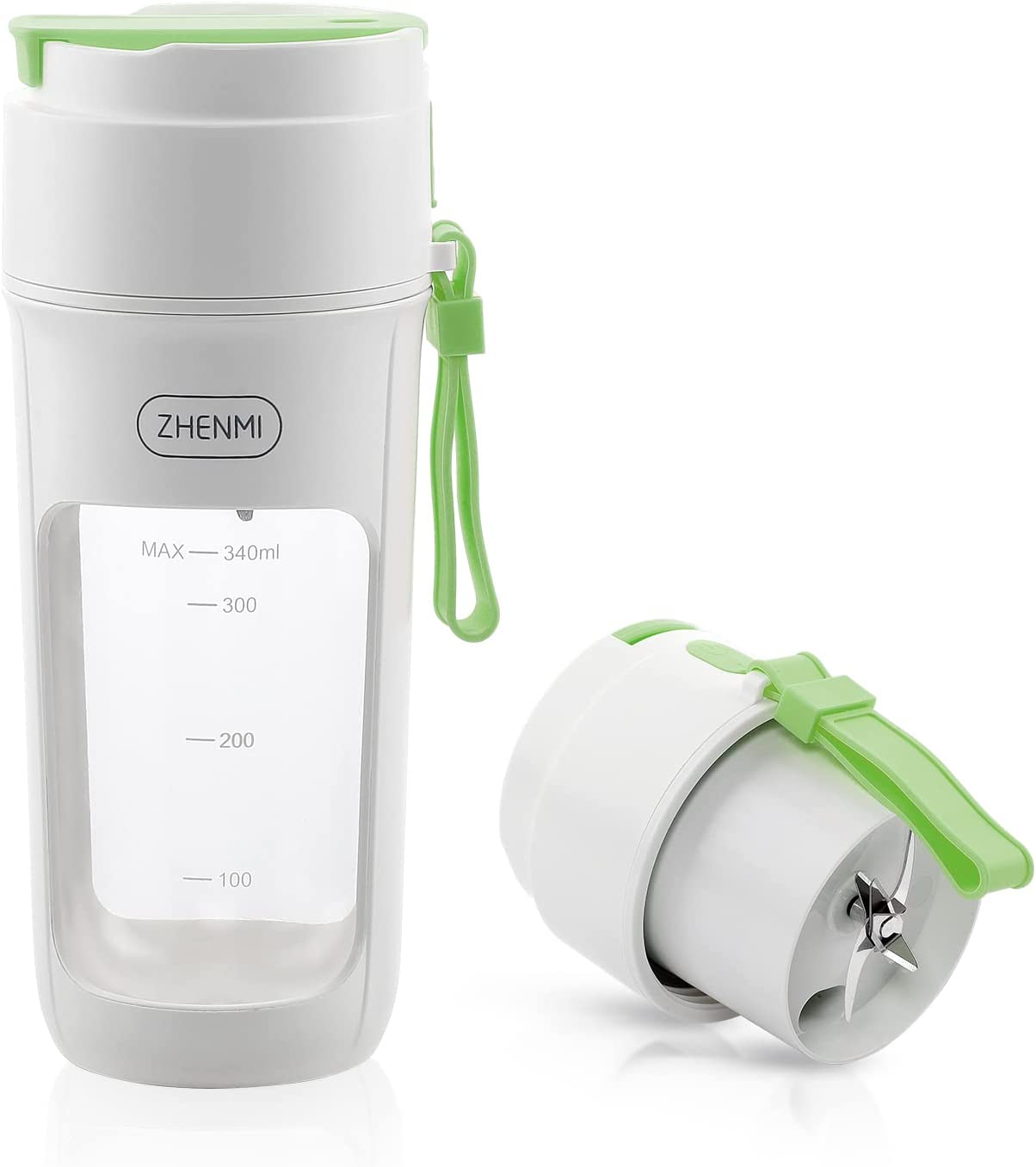 340ml Portable USB Rechargeable 8 Blades Stainless Steel Blender in green color